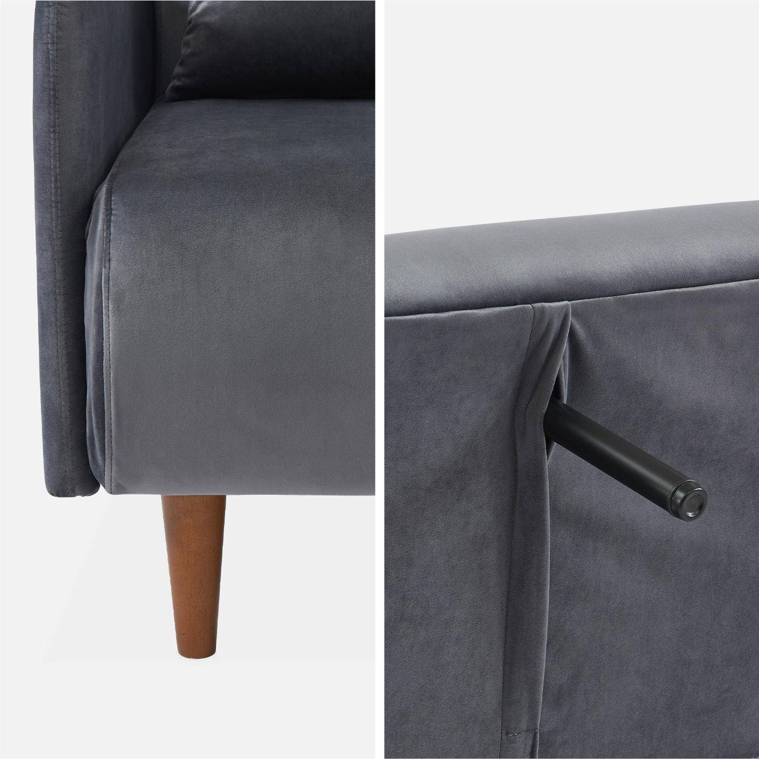 2-Sitzer-Sofa mit dunkelgrauem Samtbezug - Schlaffunktion - skandinavisch, Holzfüße, verstellbare Rückenlehne - Panam,sweeek,Photo9