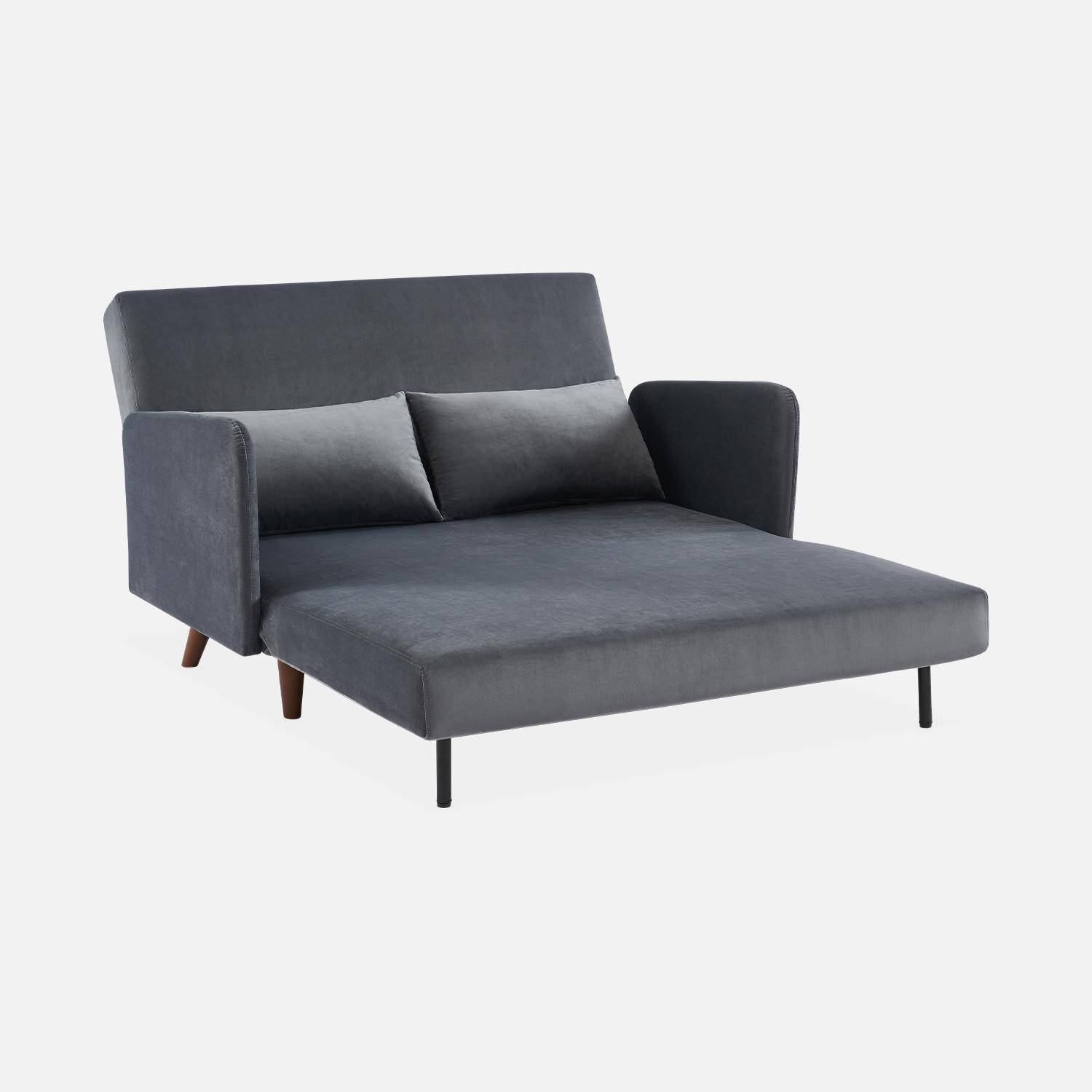 2-Sitzer-Sofa mit dunkelgrauem Samtbezug - Schlaffunktion - skandinavisch, Holzfüße, verstellbare Rückenlehne - Panam,sweeek,Photo6