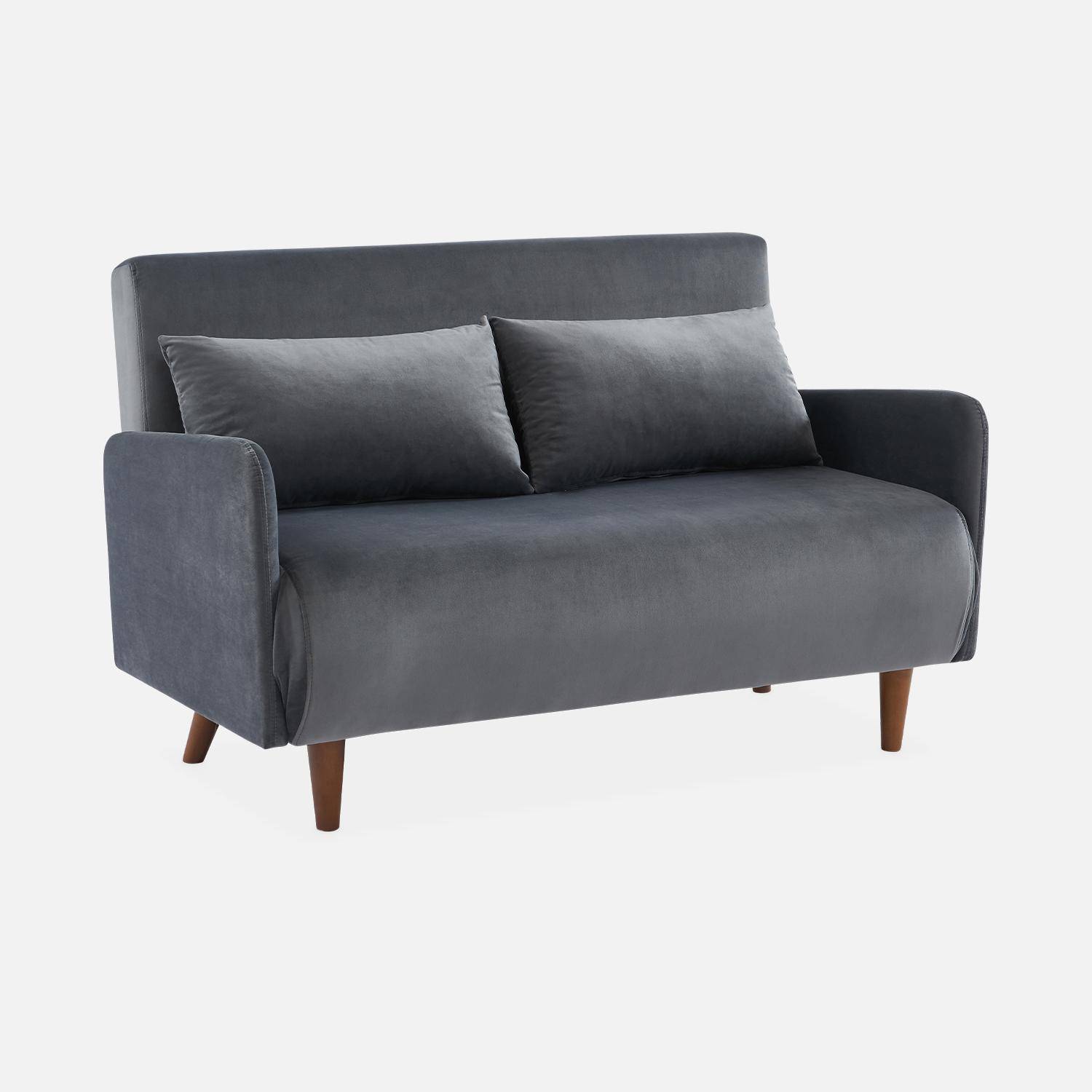 2-Sitzer-Sofa mit dunkelgrauem Samtbezug - Schlaffunktion - skandinavisch, Holzfüße, verstellbare Rückenlehne - Panam Photo3