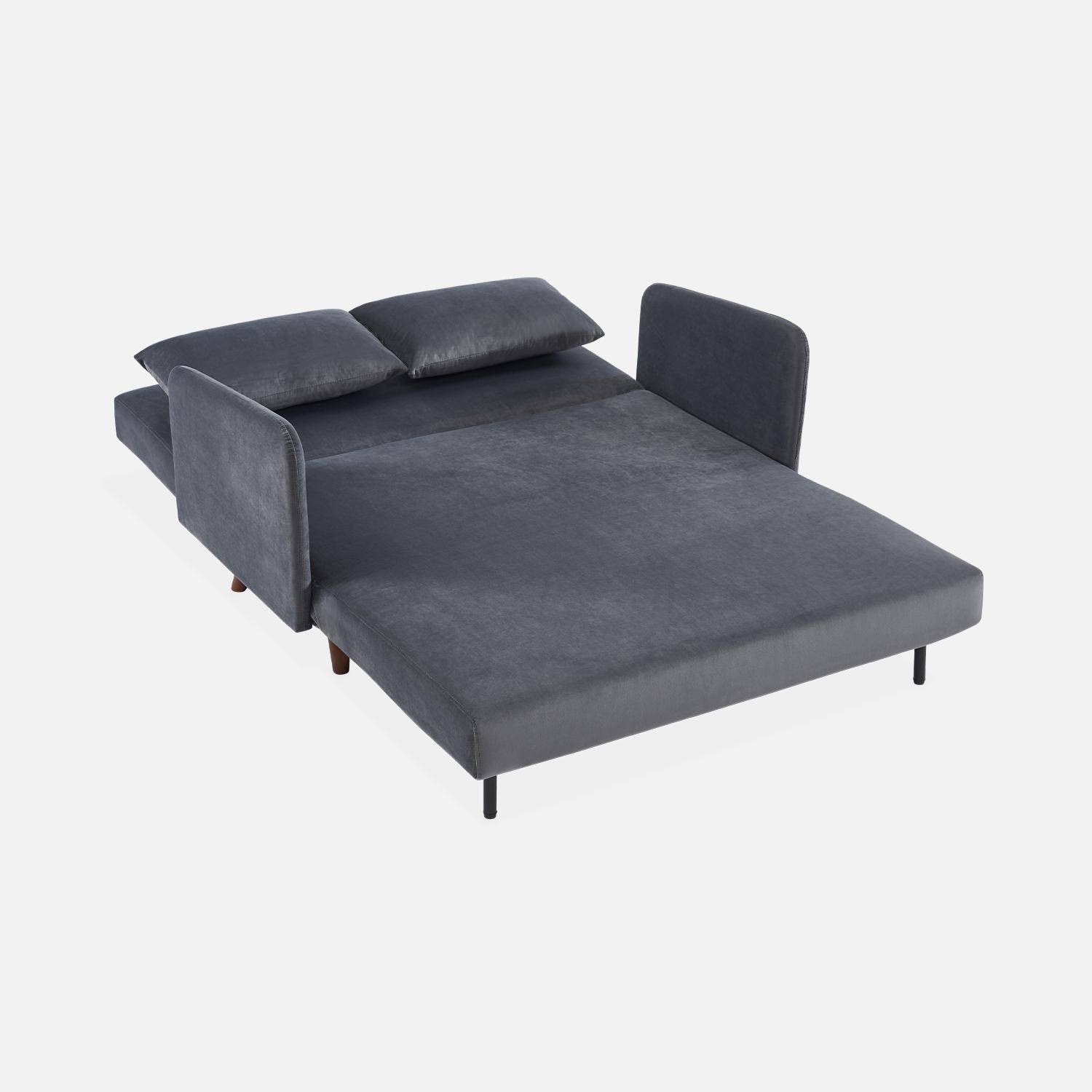 2-Sitzer-Sofa mit dunkelgrauem Samtbezug - Schlaffunktion - skandinavisch, Holzfüße, verstellbare Rückenlehne - Panam,sweeek,Photo7