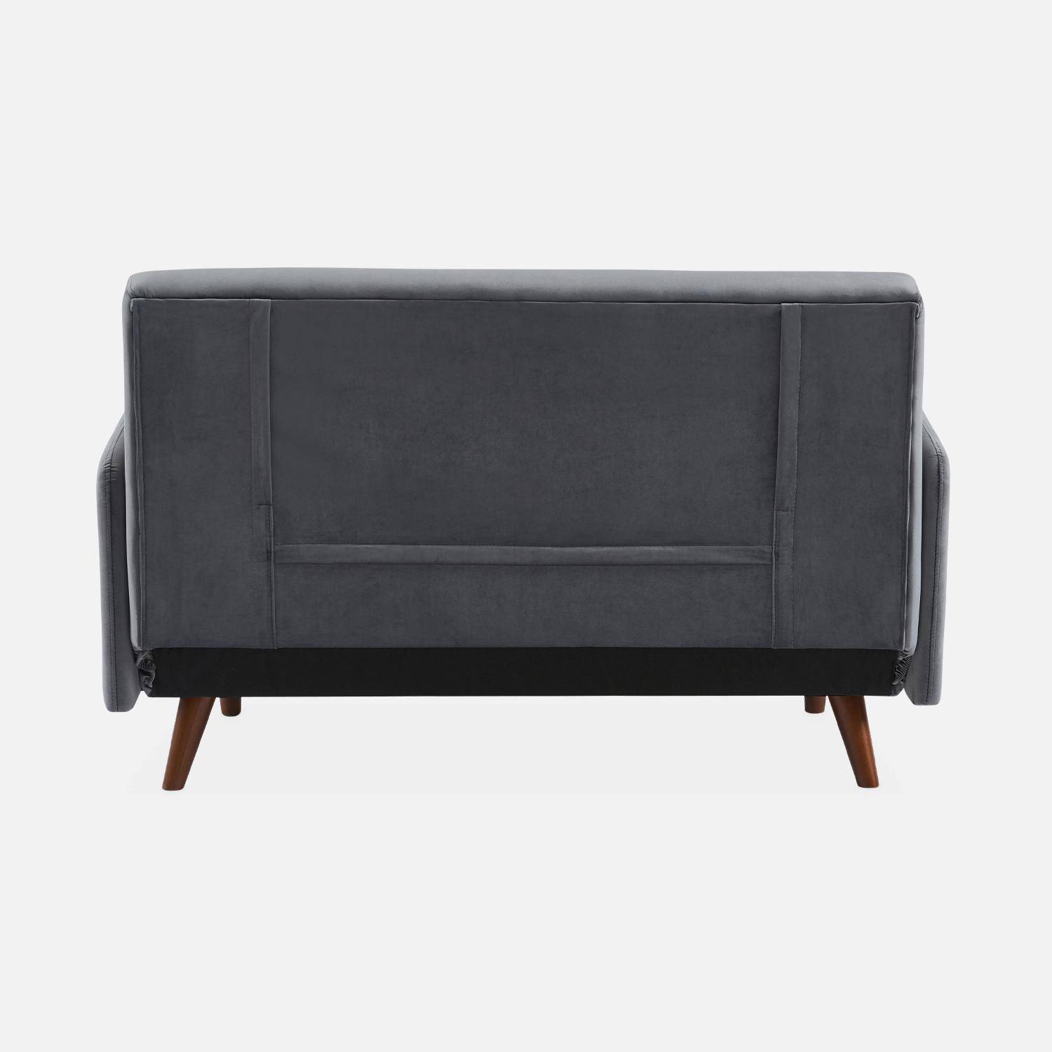 2-Sitzer-Sofa mit dunkelgrauem Samtbezug - Schlaffunktion - skandinavisch, Holzfüße, verstellbare Rückenlehne - Panam,sweeek,Photo8