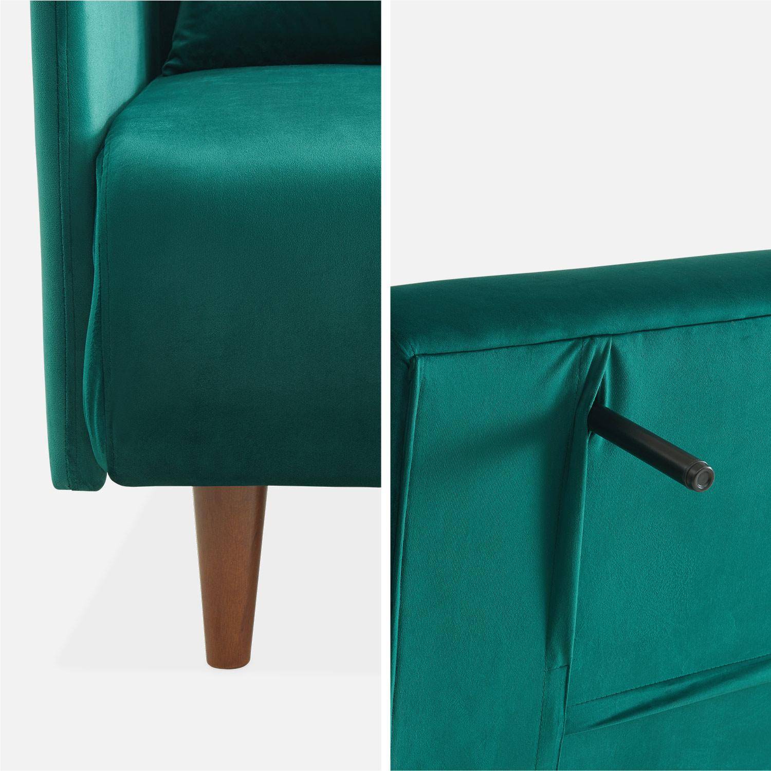 Canapé convertible en velours - Panam - 2 places scandinave, pieds bois, vert, banquette, dossier inclinable,sweeek,Photo5