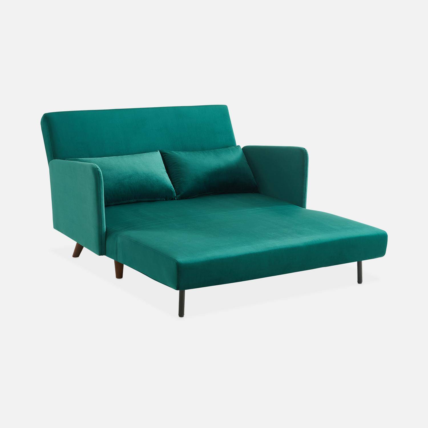 2-Sitzer-Sofa mit grünem Samtbezug - Panam - Schlaffunktion - Füße dunkles Holz, verstellbare Rückenlehne - Panam Photo6