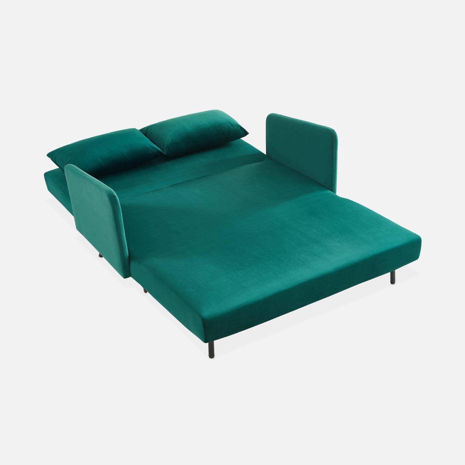 Divano-letto in velluto - Panam - Scandinavo a 2 posti, gambe in legno scuro, verde, seduta a panca, schienale reclinabile Photo7