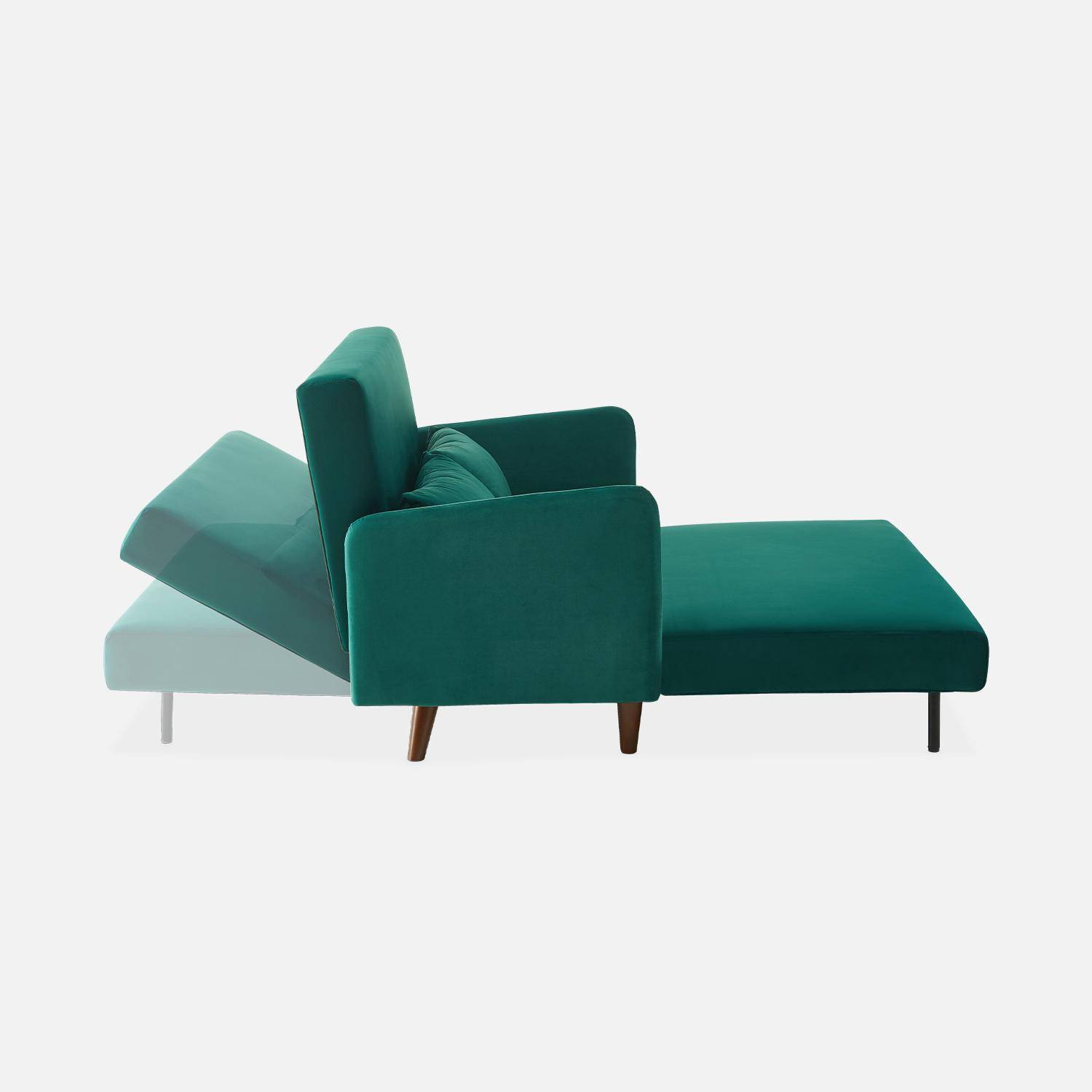 2-Sitzer-Sofa mit grünem Samtbezug - Panam - Schlaffunktion - Füße dunkles Holz, verstellbare Rückenlehne - Panam Photo5