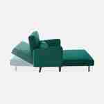 Velours slaapbank, 2-zits Scandinavisch, houten poten, chaise longue, verstelbare rugleuning, groen Photo5