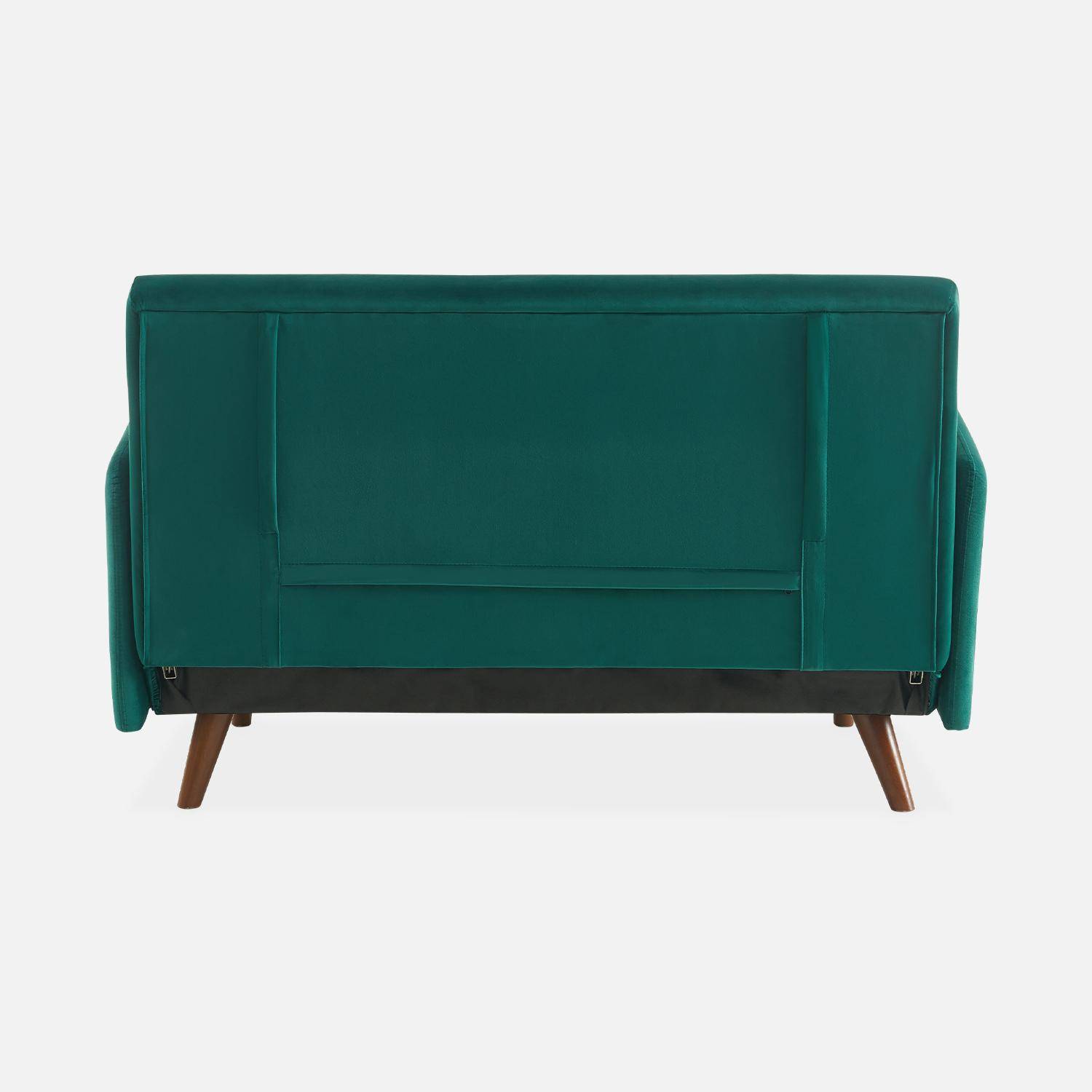 Sofá-cama de terciopelo - Panam - 2 plazas escandinavo, patas de madera oscura, verde, asiento corrido, respaldo reclinable,sweeek,Photo8