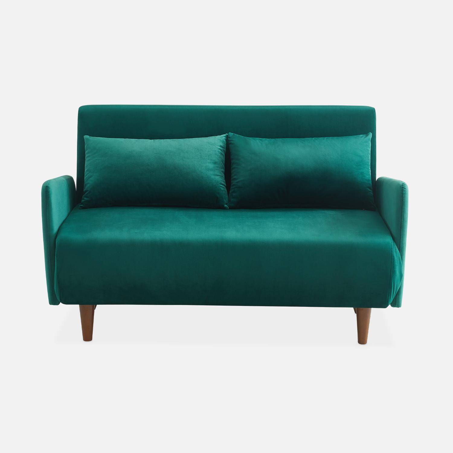 2-Sitzer-Sofa mit grünem Samtbezug - Panam - Schlaffunktion - Füße dunkles Holz, verstellbare Rückenlehne - Panam Photo4