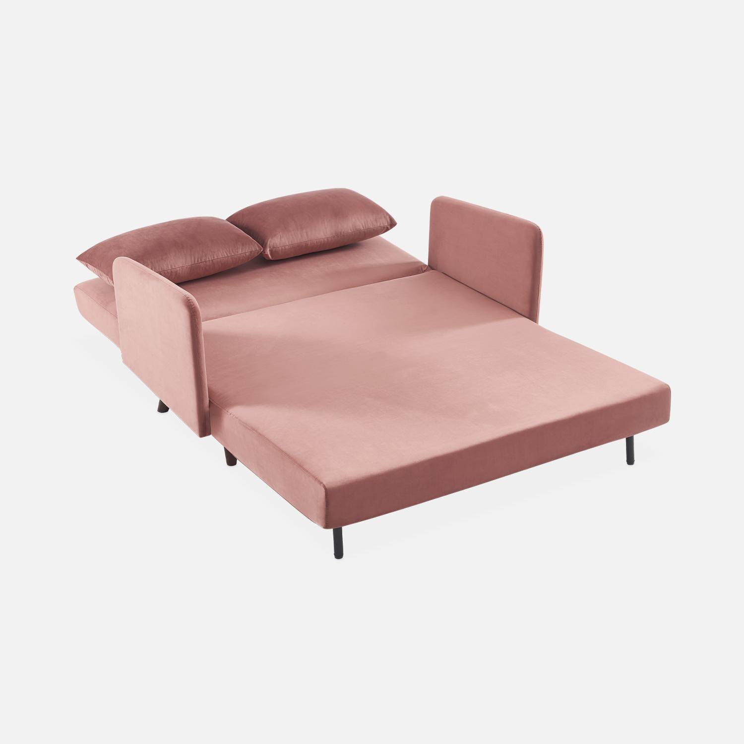 Sofá-cama de terciopelo - Panam - Escandinavo 2 plazas, patas de madera oscura, rosa antiguo, asiento corrido, respaldo reclinable Photo7