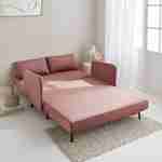 Sofá-cama de terciopelo - Panam - Escandinavo 2 plazas, patas de madera oscura, rosa antiguo, asiento corrido, respaldo reclinable Photo2