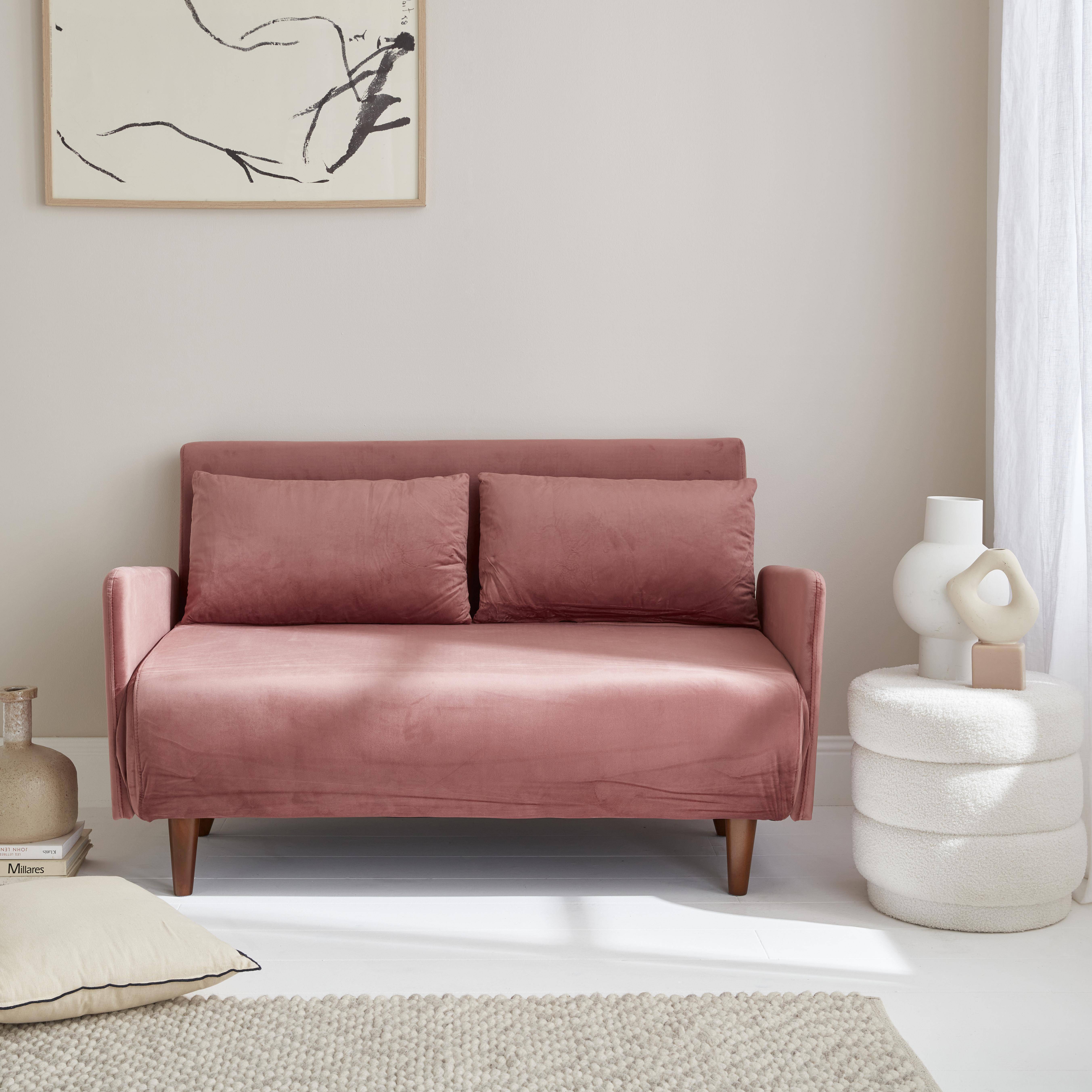 Canapé convertible velours 2 places pieds bois
