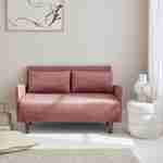 Sofá-cama de terciopelo - Panam - Escandinavo 2 plazas, patas de madera oscura, rosa antiguo, asiento corrido, respaldo reclinable Photo1