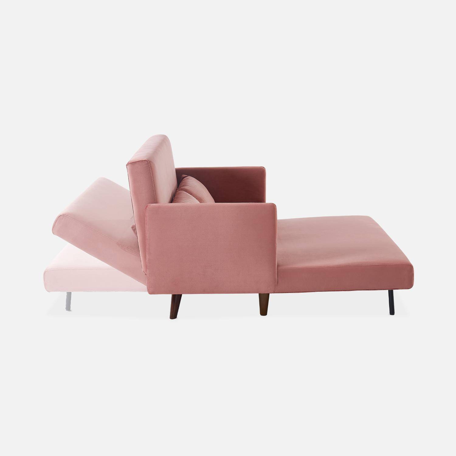 Divano letto a posti in velluto con gambe in legno, Rosa antico