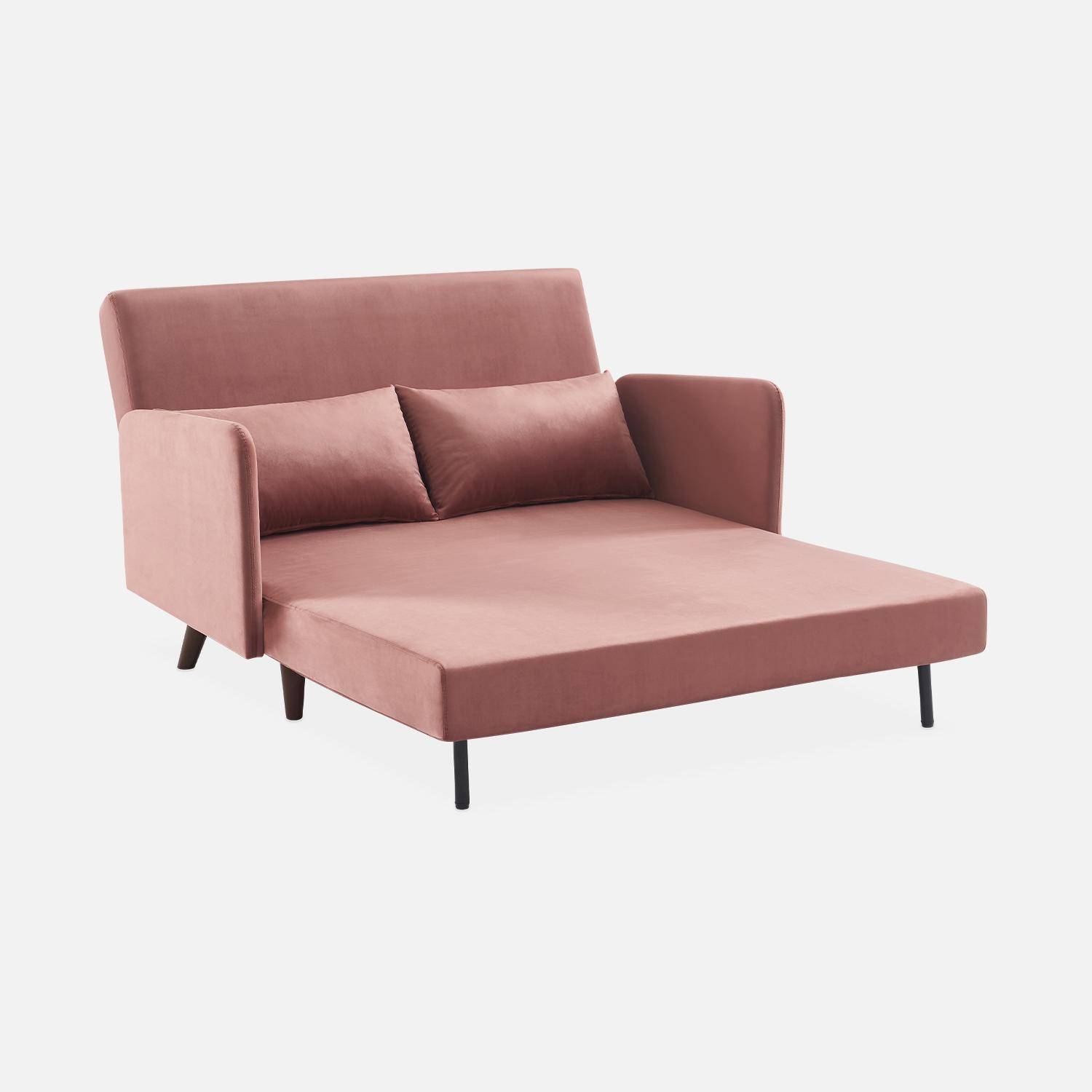 Sofá cama de terciopelo con patas de madera, 2 plazas, Panam, Rosa viejo, 131x75x81 cm,sweeek,Photo9