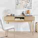 Console décor bois - Mika - 2 tiroirs, 1 casier de rangement, pieds scandinaves, L 120 x l 48 x H 75cm  Photo1