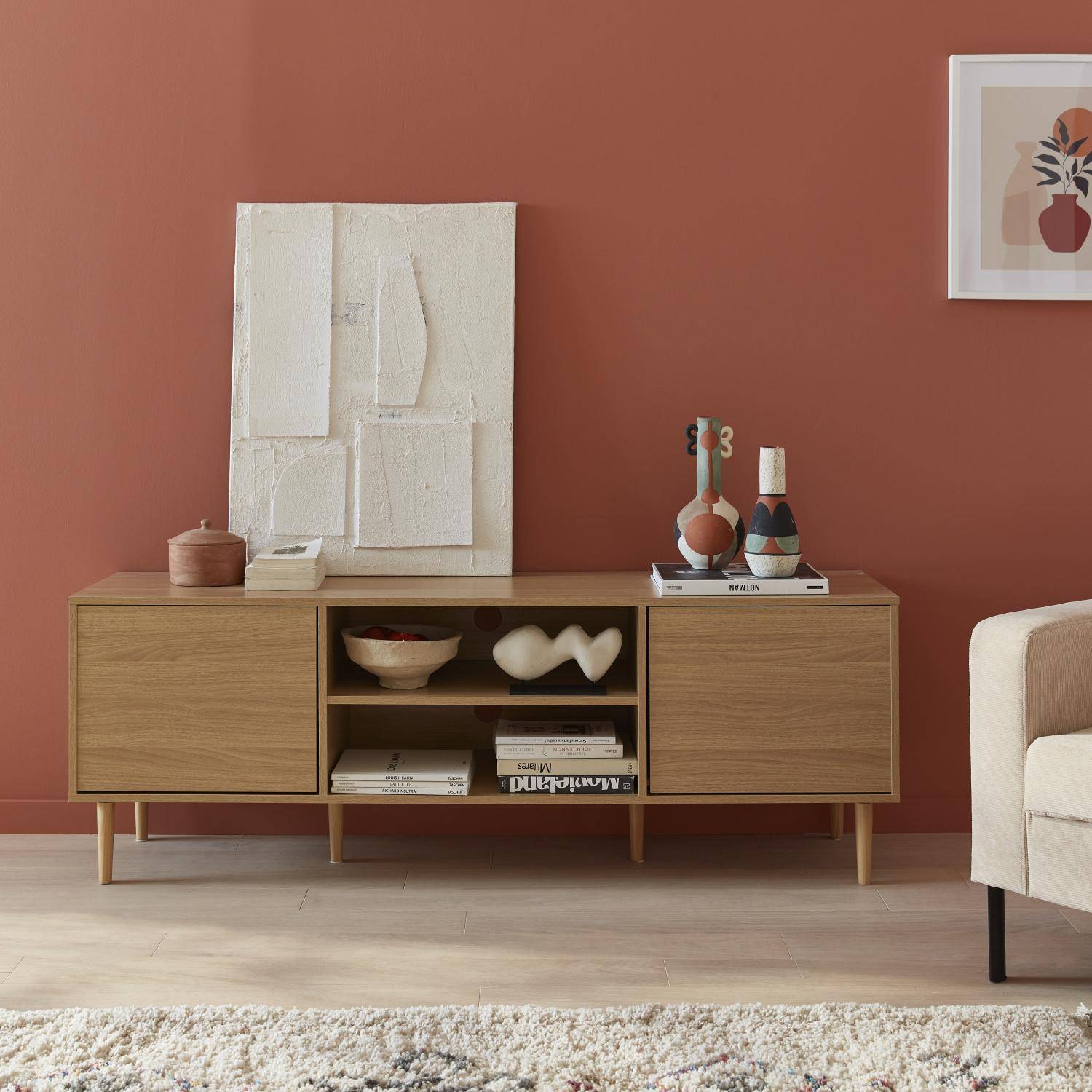 TV-meubel Mika, 3 planken, 2 deuren, houtlook, 160x40x56cm Photo2