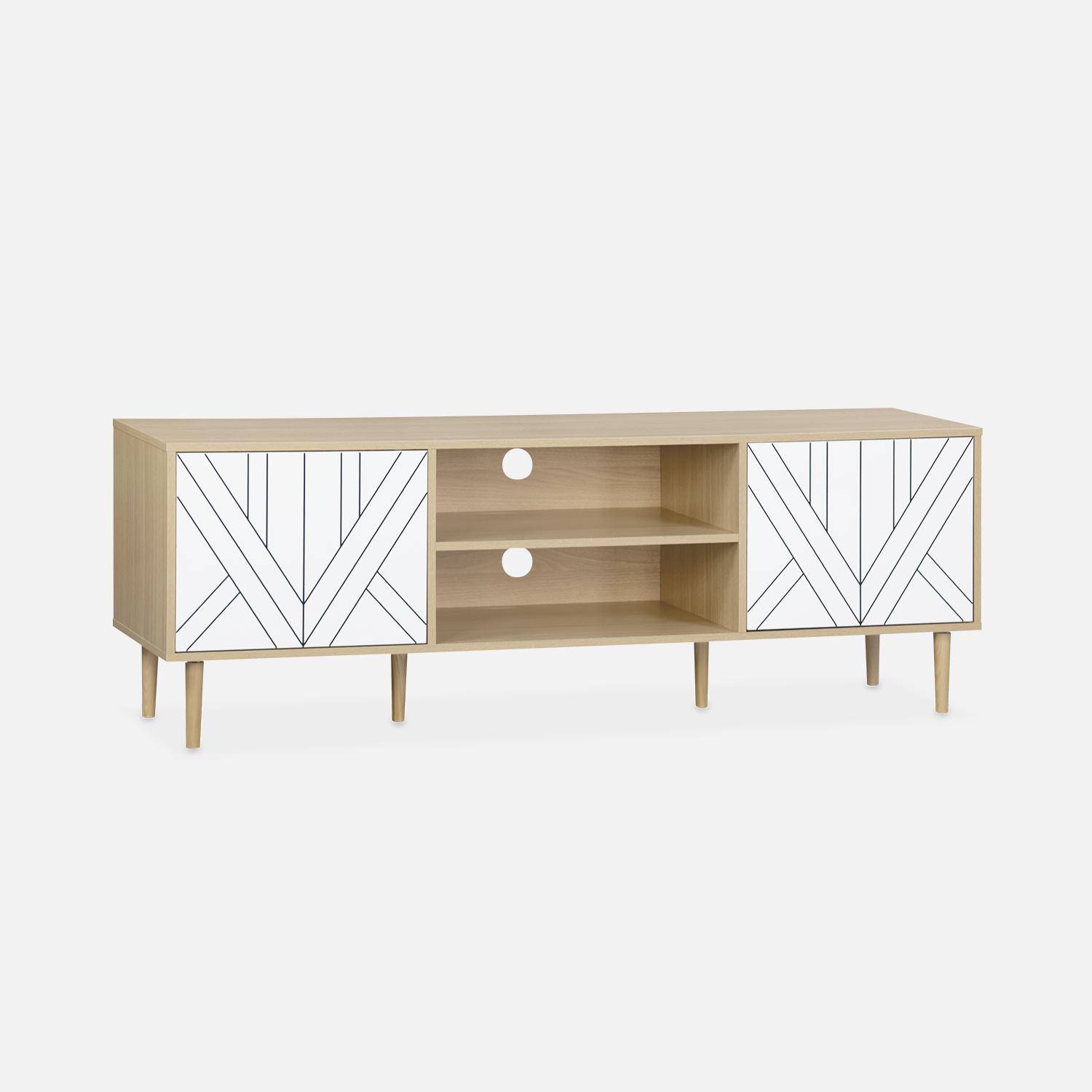 TV-meubel Mika, 3 planken, 2 deuren, houtlook & witte deurtjes, 160x40x56cm Photo3