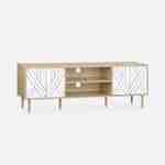 Meuble TV décor bois & blanc - Mika - 2 niveaux, 3 étagères, 2 portes, L 160 x l 40 x H 56cm Photo3