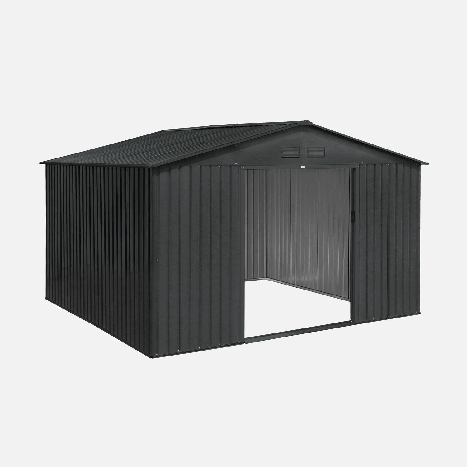 Tuinhuisje van metaal, Boulonnais, 10,85m²  antraciet en wit, met dubbele deur met vergrendeling en vloermontageset inbegrepen, berging voor tuingereedschap Photo4