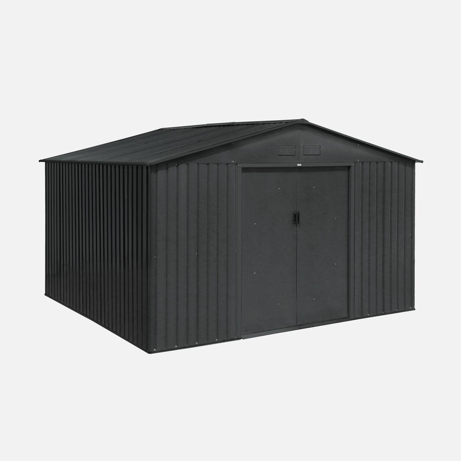 Tuinhuisje van metaal, Boulonnais, 10,85m²  antraciet en wit, met dubbele deur met vergrendeling en vloermontageset inbegrepen, berging voor tuingereedschap Photo2