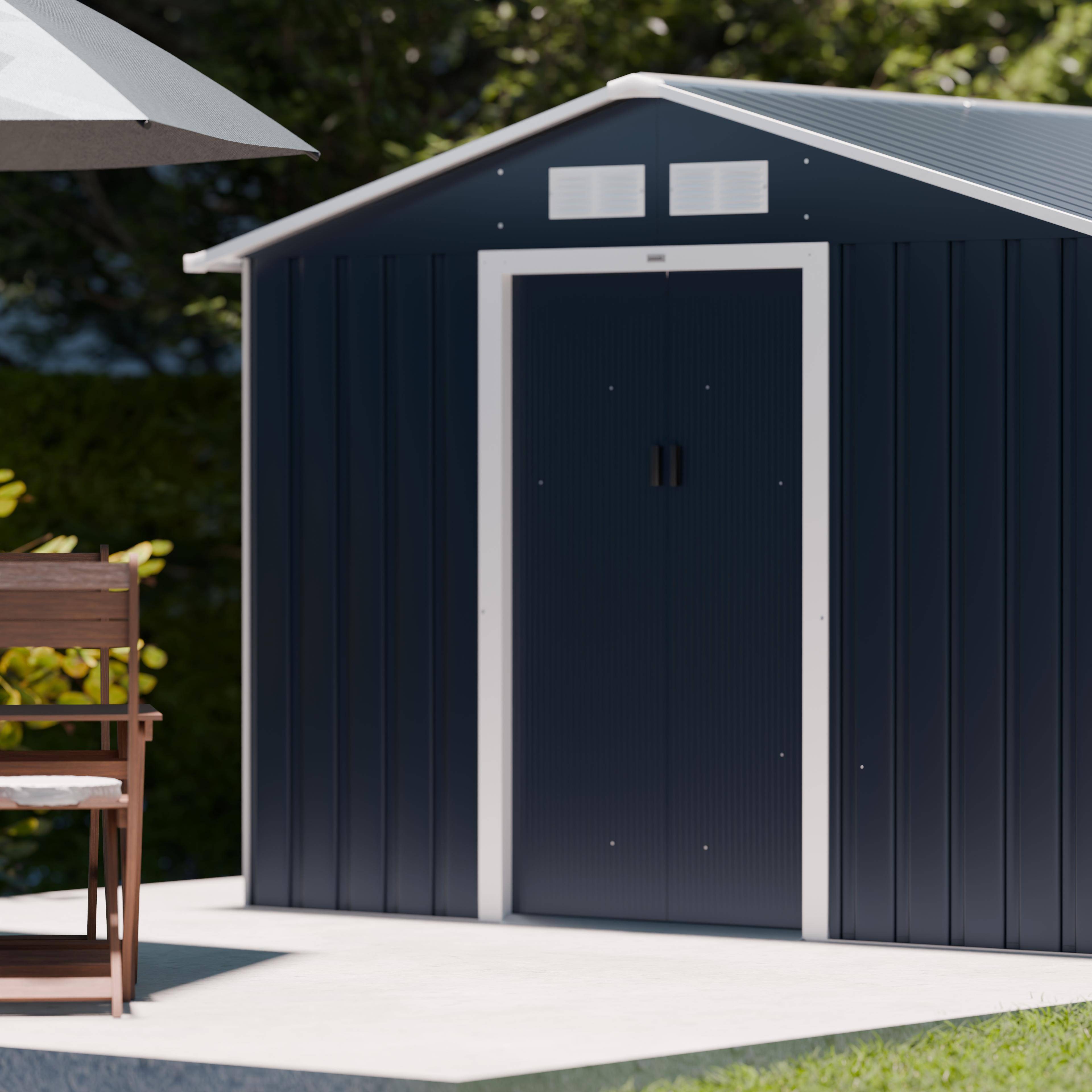 Abri de jardin en métal - Calaisis - 7,06m² gris anthracite et blanc - Cabane à outils avec deux portes coulissantes, kit de fixation sol inclus, maison de rangement, remise Photo2