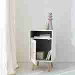 Scandi-style wood and cane rattan bedside table with cupboard, 40x39x70cm - Boheme - White Photo2