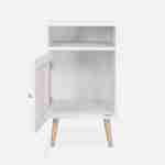 Table de chevet décor bois blanc en cannage - Bohème - 40x39x65.8cm, blanc - 2 niveaux - 1 porte - 1 espace de rangement - pieds scandinaves Photo4