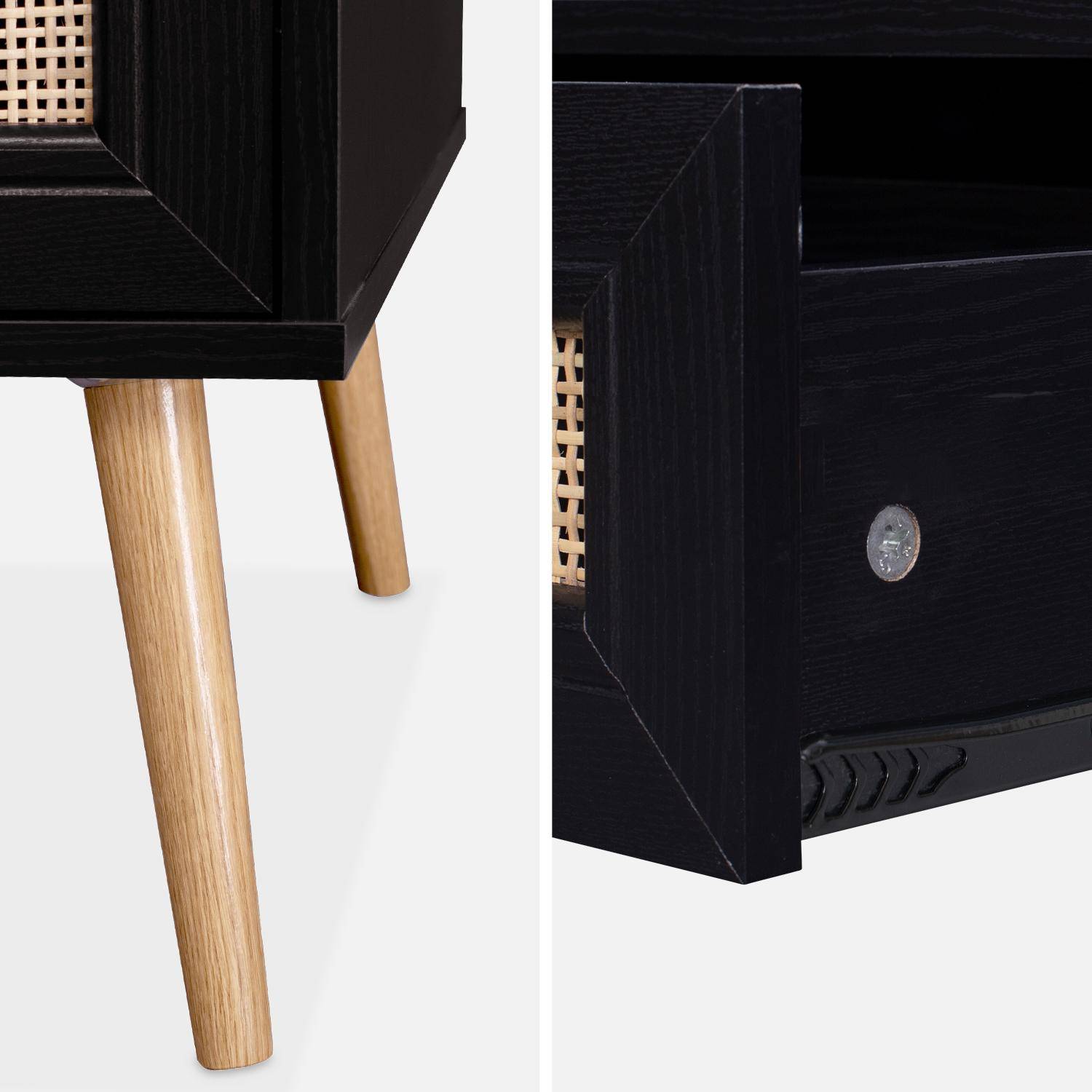  Wood and woven rattan coffee table with storage, 110x59x39cm, black, Boheme Photo5