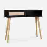 Wood and cane rattan Scandi-style console table, 100x30x81cm - Boheme - Black Photo2