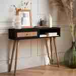 Wood and cane rattan Scandi-style console table, 100x30x81cm - Boheme - Black Photo1