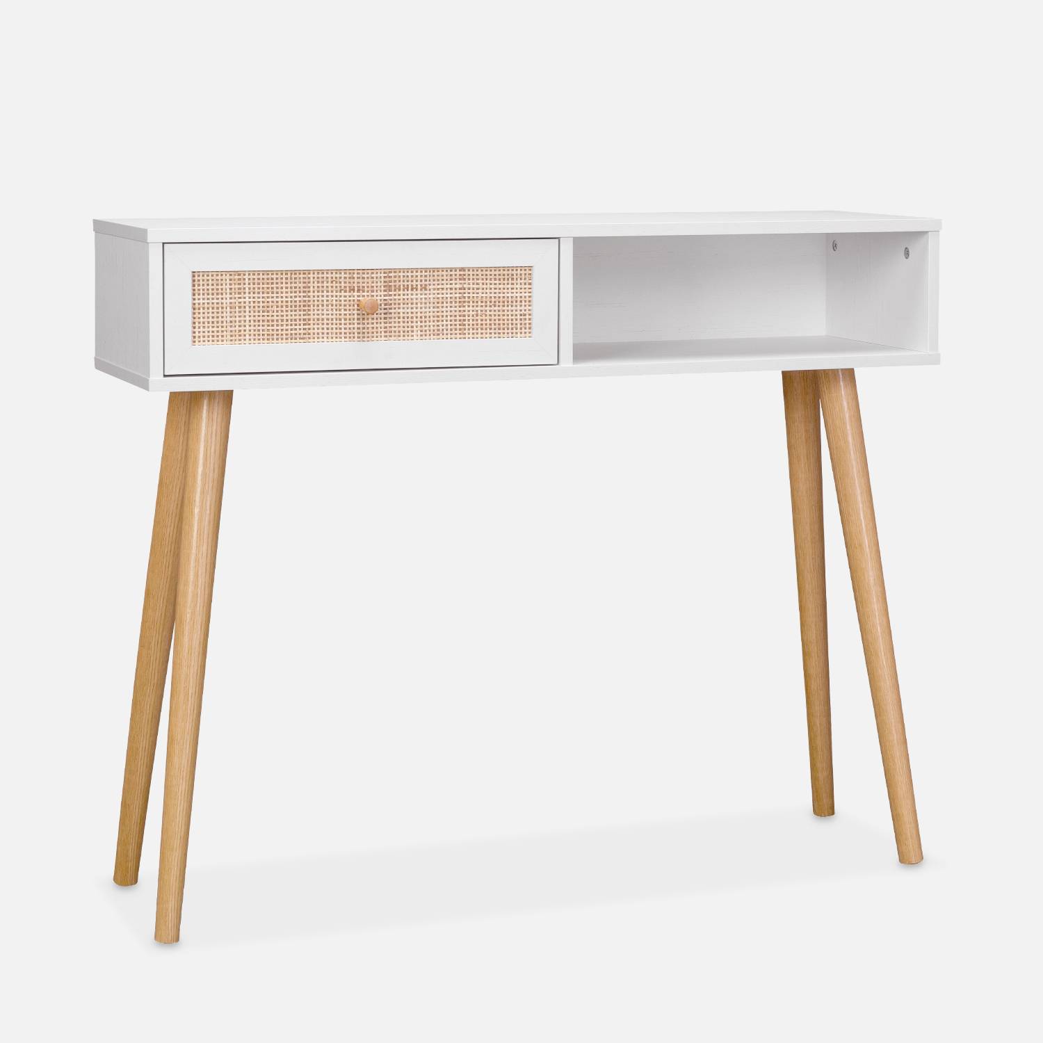 100x30x81cm, Wood and cane rattan Scandi-style console table, White | sweeek