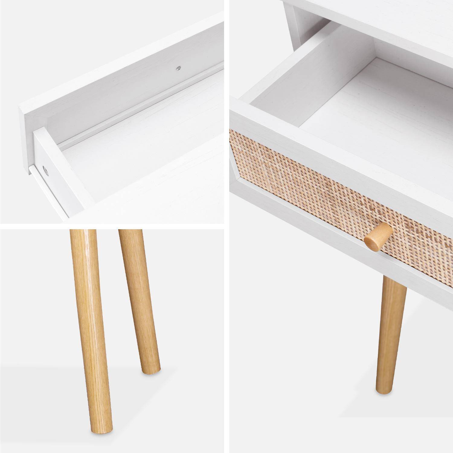 Wood and cane rattan Scandi-style console table, 100x30x81cm - Boheme - White Photo5