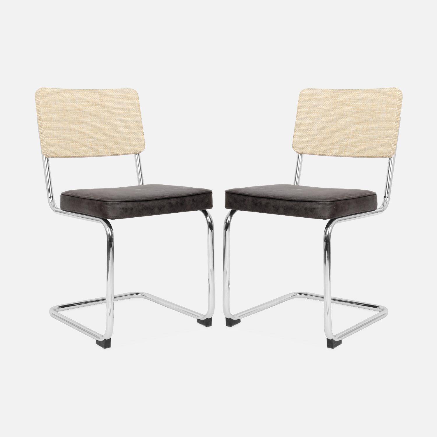 Pair of cantilever cane rattan dining chairs, 46x54.5x84.5cm - Maja - Black,sweeek,Photo5