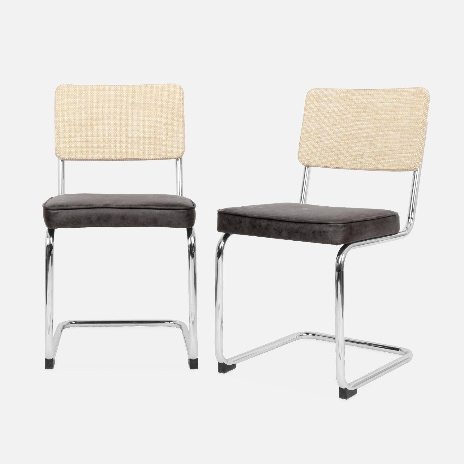 Pair of cantilever cane rattan dining chairs, 46x54.5x84.5cm - Maja - Black,sweeek,Photo4