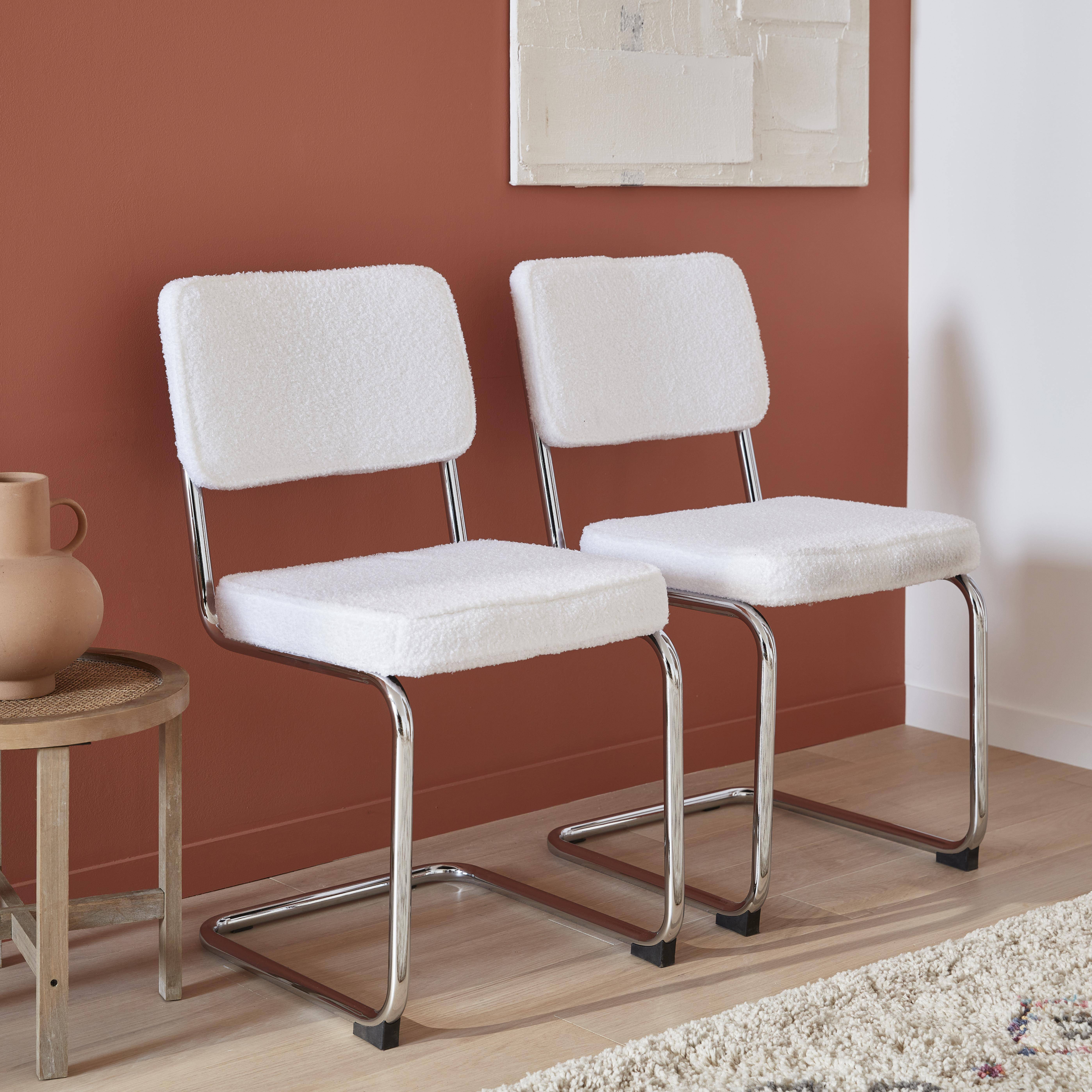 Pair of boucle cantilever dining chairs, 46x54.5x84.5cm - Maja - White Photo1