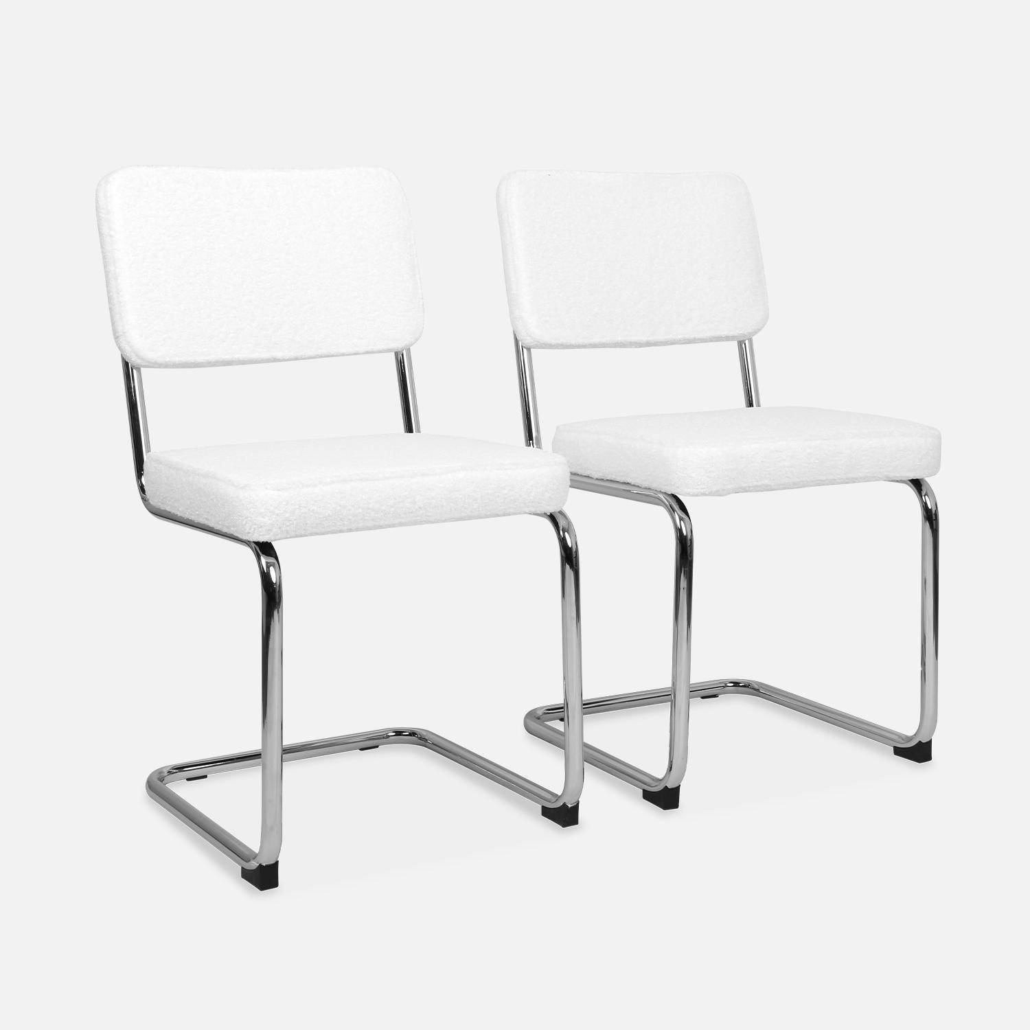 Pair of boucle cantilever dining chairs, 46x54.5x84.5cm - Maja - White,sweeek,Photo4