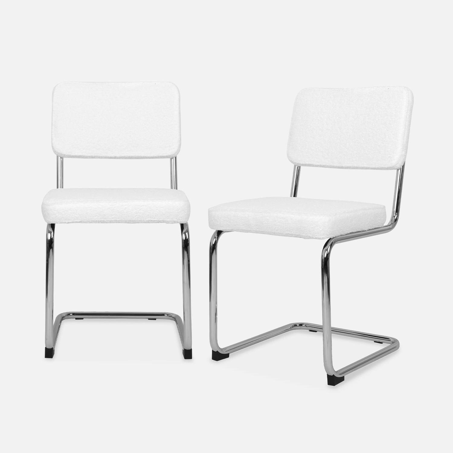 Pair of boucle cantilever dining chairs, 46x54.5x84.5cm - Maja - White,sweeek,Photo3