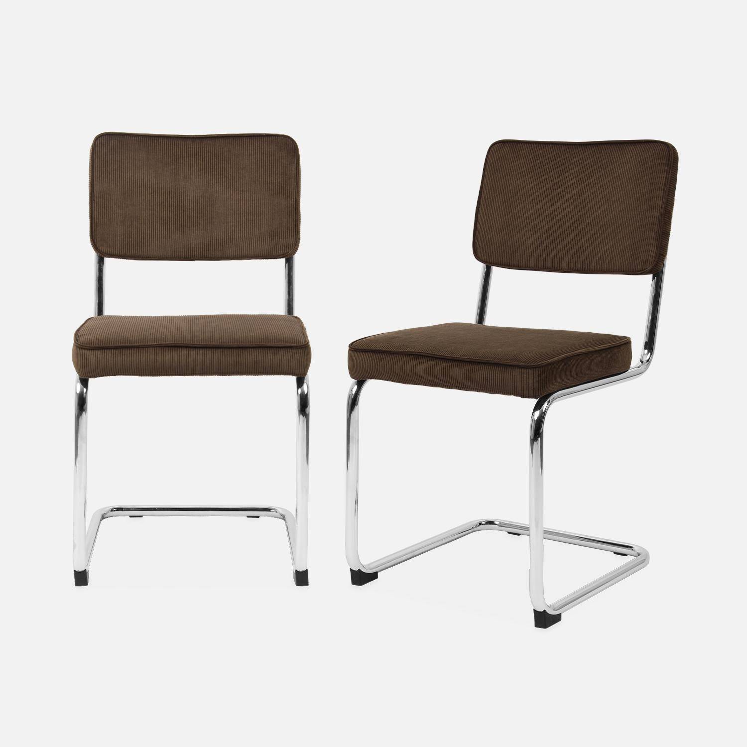 Pair of corduroy cantilever dining chairs, 46x54.5x84.5cm - Maja - Brown,sweeek,Photo3