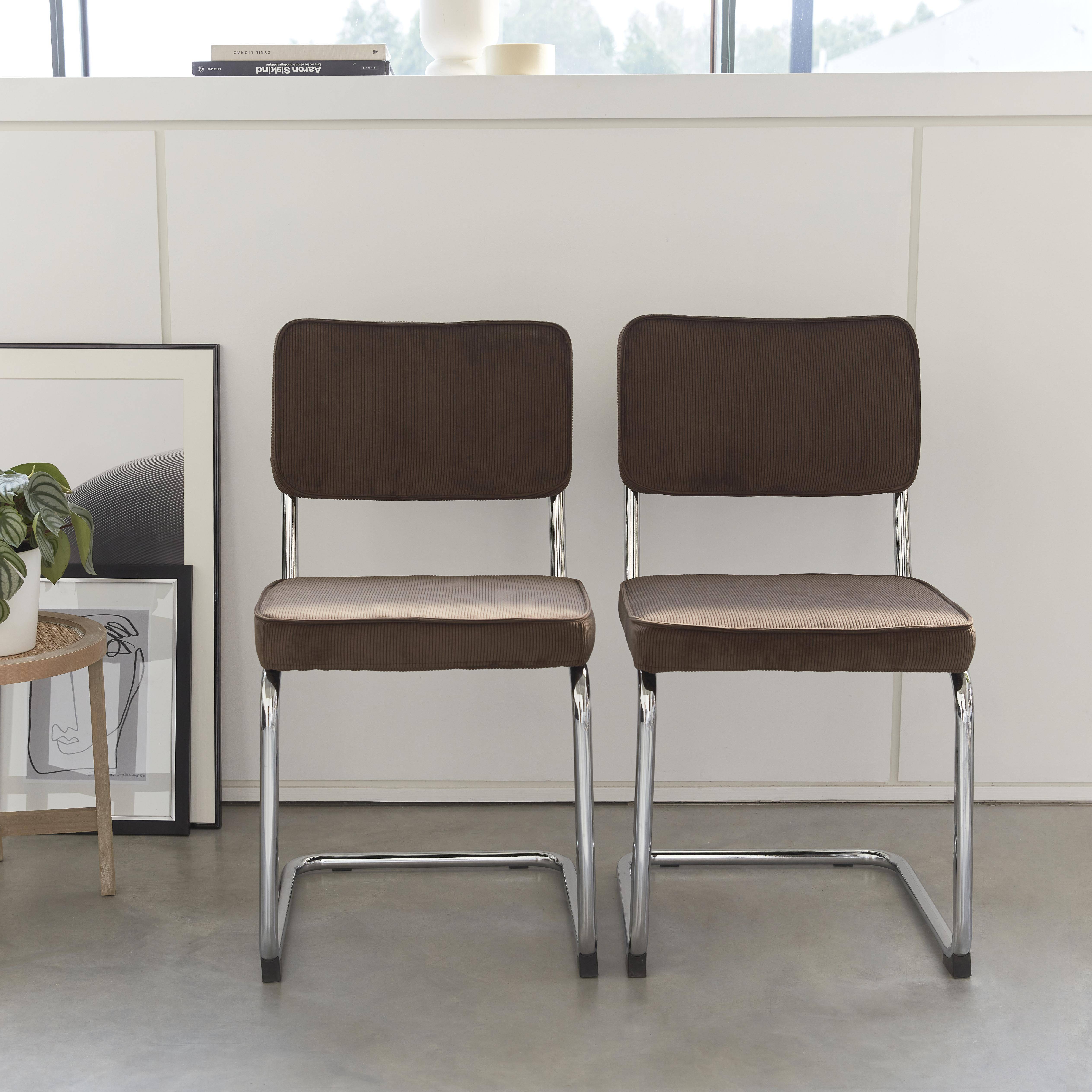 Pair of corduroy cantilever dining chairs, 46x54.5x84.5cm - Maja - Brown,sweeek,Photo2