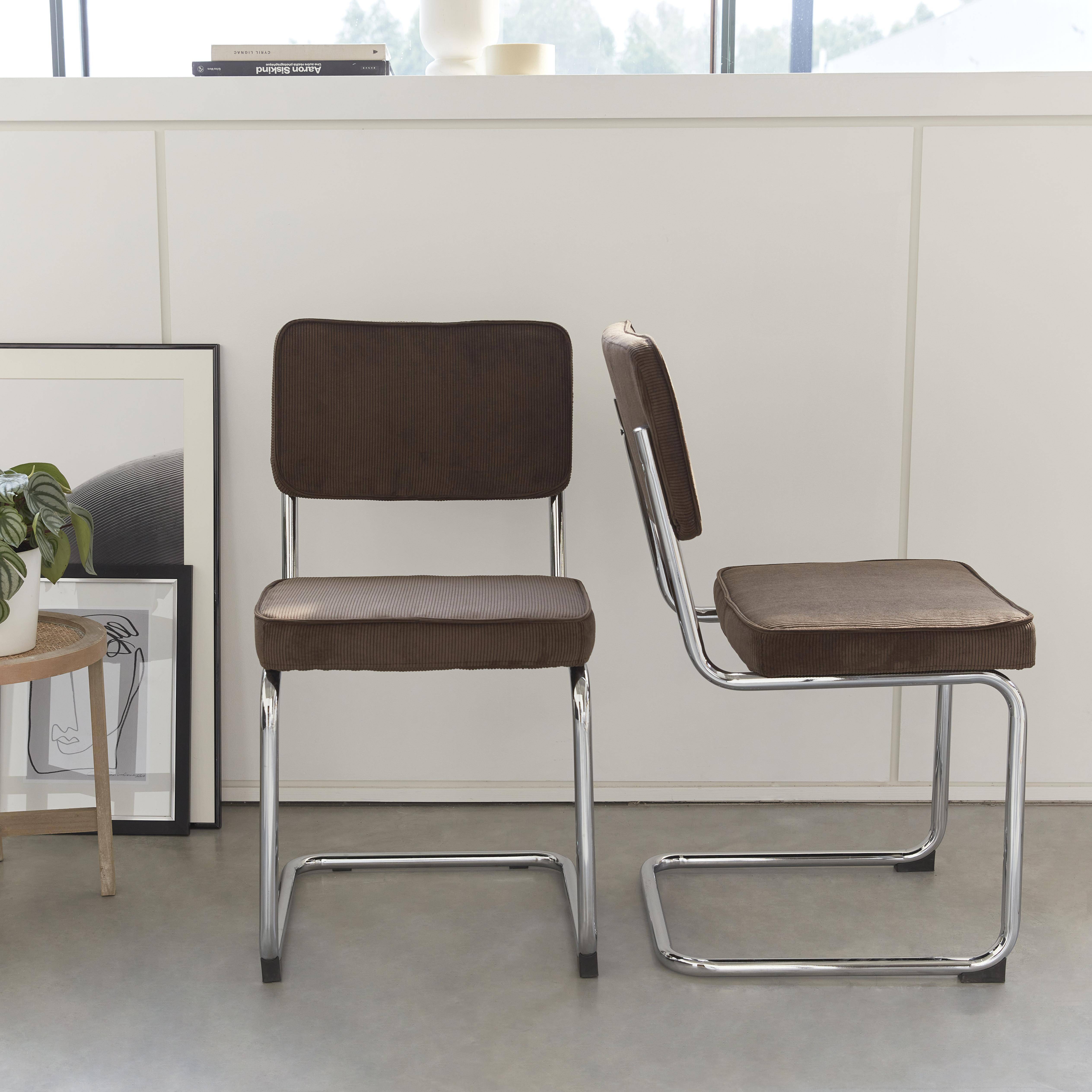 Pair of corduroy cantilever dining chairs, 46x54.5x84.5cm - Maja - Brown,sweeek,Photo1