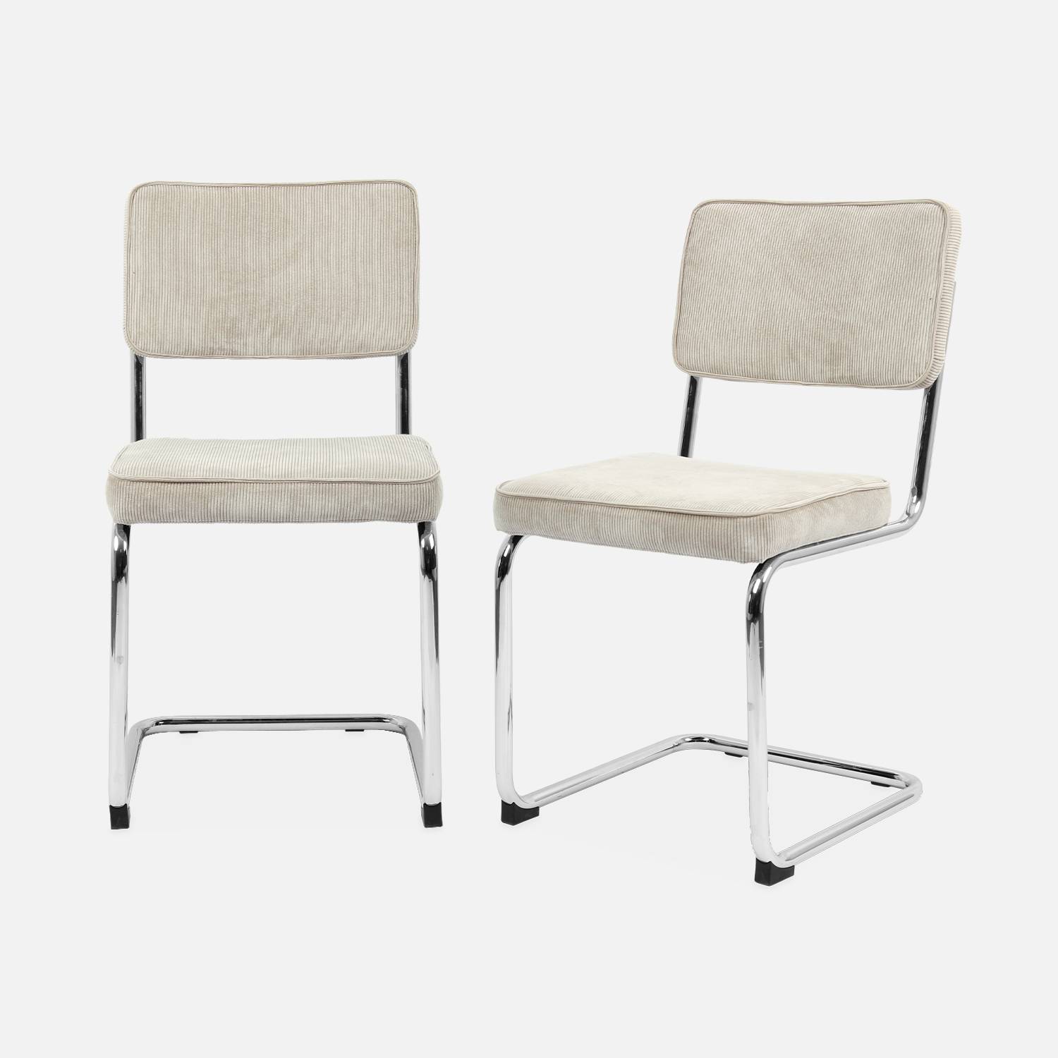 Pair of corduroy cantilever dining chairs, 46x54.5x84.5cm, Grey | sweeek