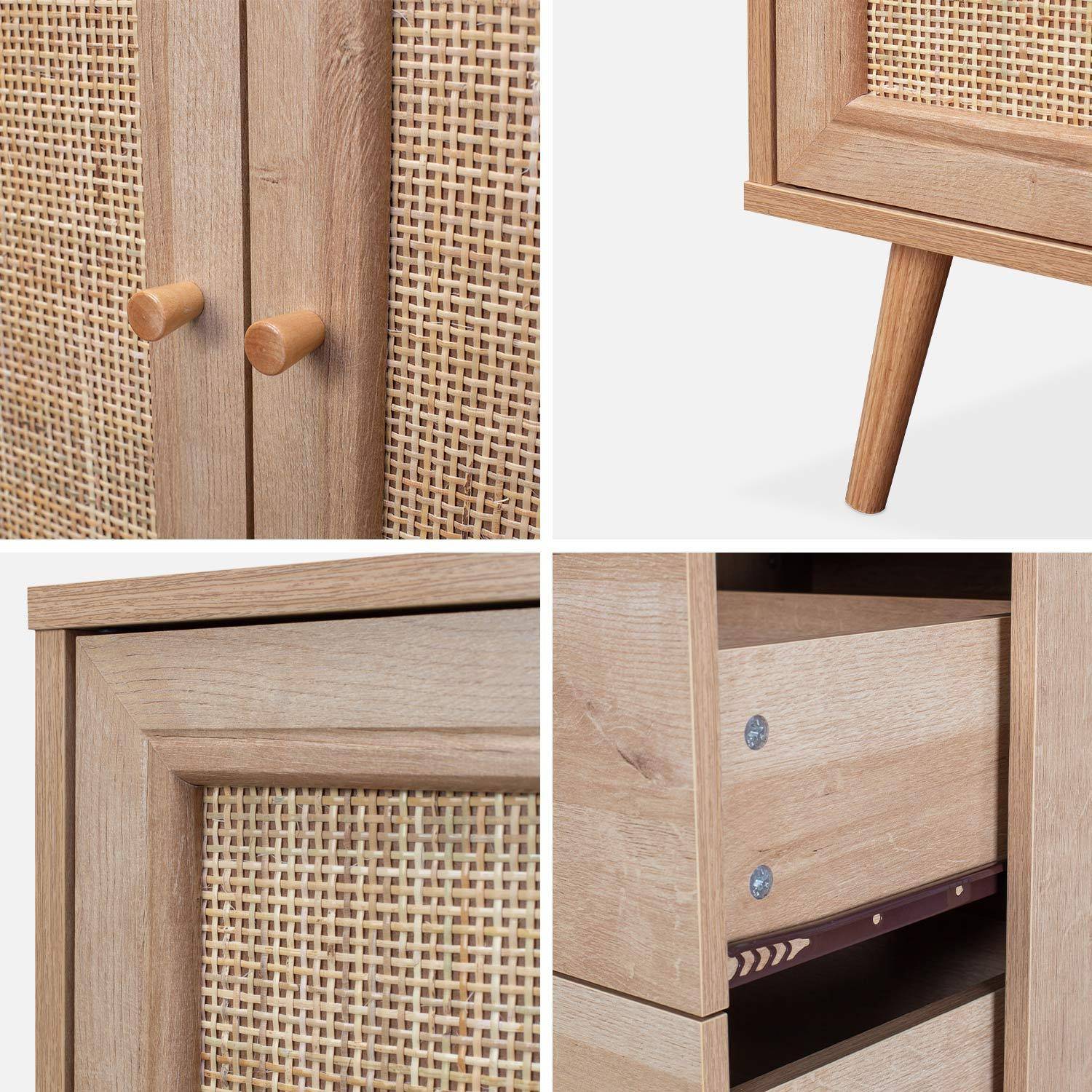 Buffet de rangement naturel en cannage 2 portes 3 tiroirs  L150 x l39 x H79cm - Bohème Photo7