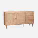 Wood and cane rattan detail sideboard, 2 doors & 3 drawers, Dark wood , L150xW39xH79cm  Photo3
