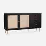 Wood and cane rattan detail sideboard, 2 doors & 3 drawers, Black , L150xW39xH79cm  Photo3
