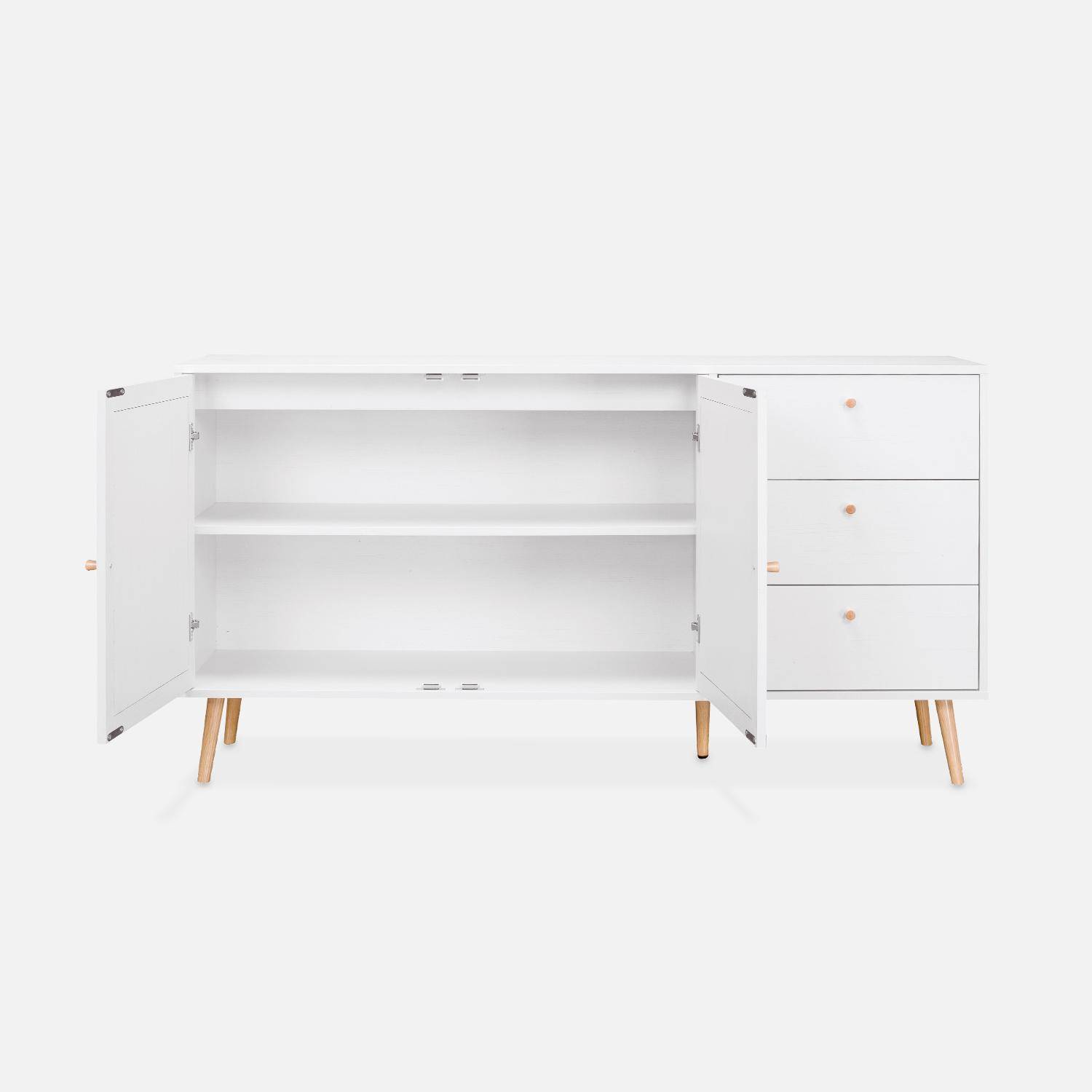 Wood and cane rattan detail sideboard, 2 doors & 3 drawers, White , L150xW39xH79cm  Photo5