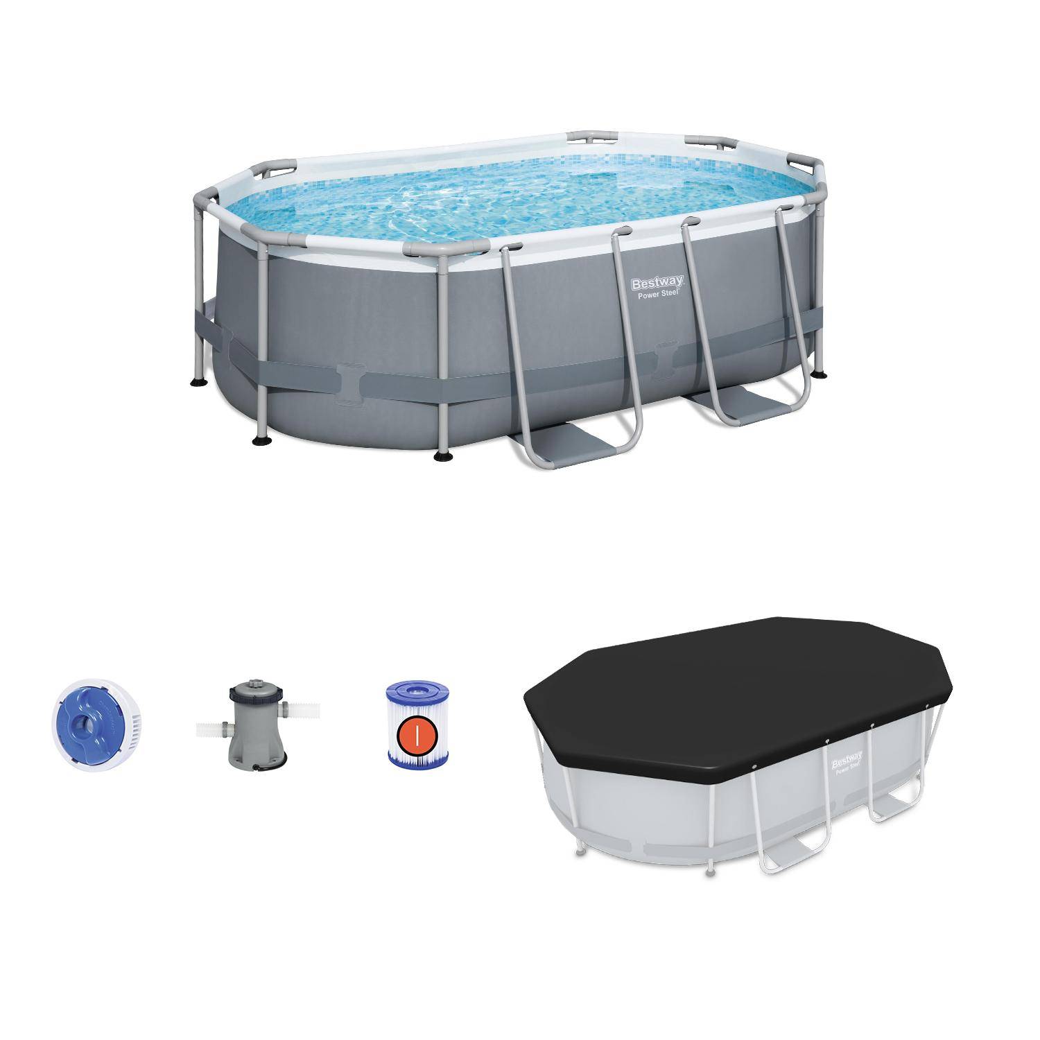 Compleet BESTWAY zwembad - Ovaal frame zwembad 3x2 m, inclusief zwart afdekzeil, filterpomp en reparatieset ,sweeek,Photo1