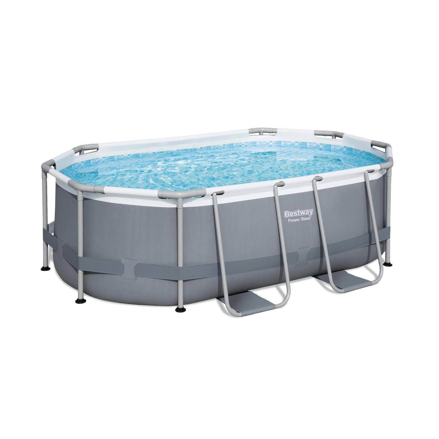 Compleet BESTWAY zwembad - Ovaal frame zwembad 3x2 m, inclusief zwart afdekzeil, filterpomp en reparatieset ,sweeek,Photo2