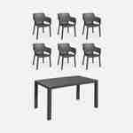 Table de jardin en résine de synthèse - Julie,  Rectangulaire, graphite, 147cm + 6 fauteuils de jardin empilables  Elisa Photo2