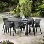 Table de jardin en résine de synthèse - Julie,  Rectangulaire, graphite, 147cm + 6 fauteuils de jardin empilables  Elisa Photo1