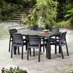 Table de jardin en résine de synthèse - Julie,  Rectangulaire, graphite, 147cm + 6 fauteuils de jardin empilables Tisara  Photo1